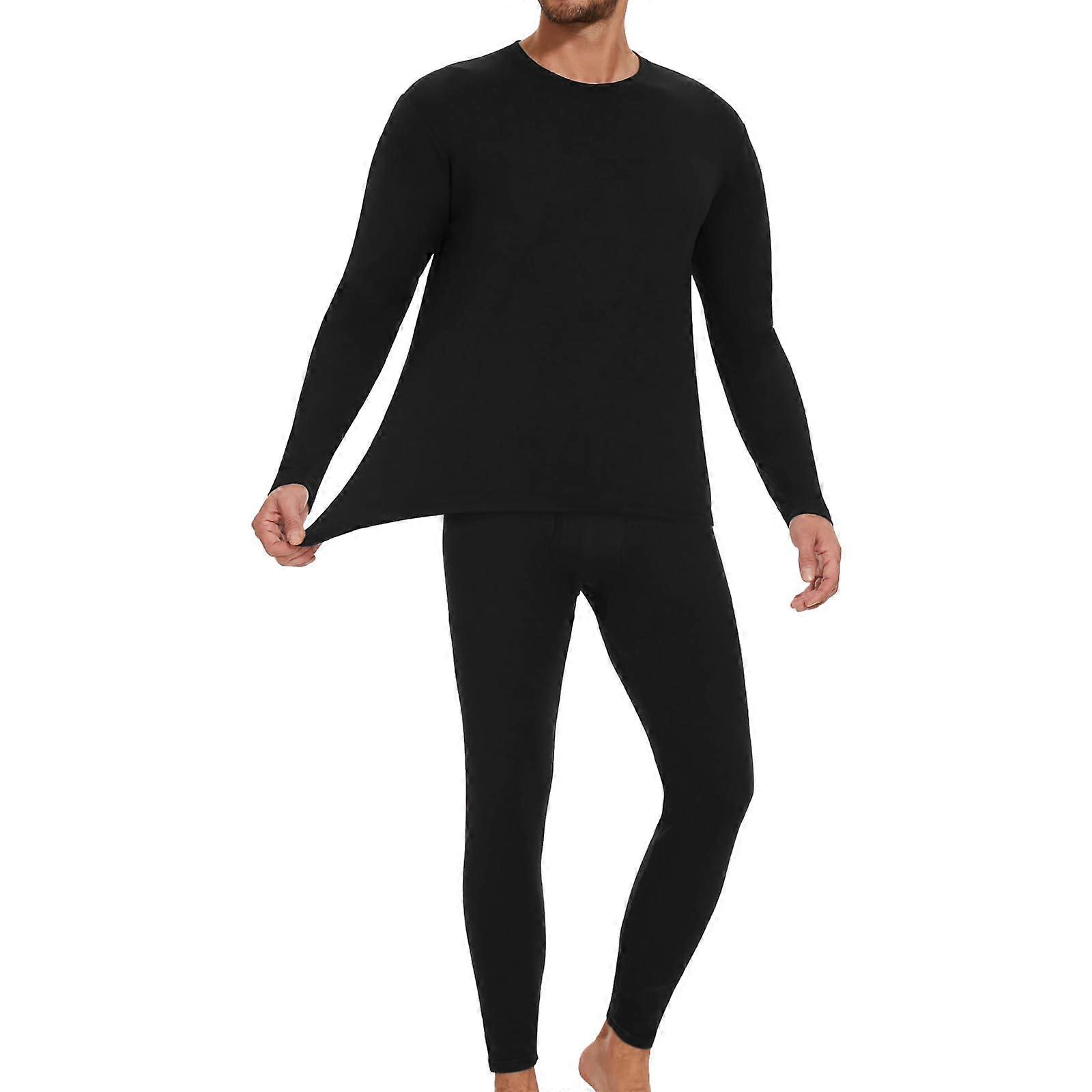 Thermal Underwear Men's Set  And Bottom Long Johns FleeceLined Base Layer Size M Black Skiing Running Workout