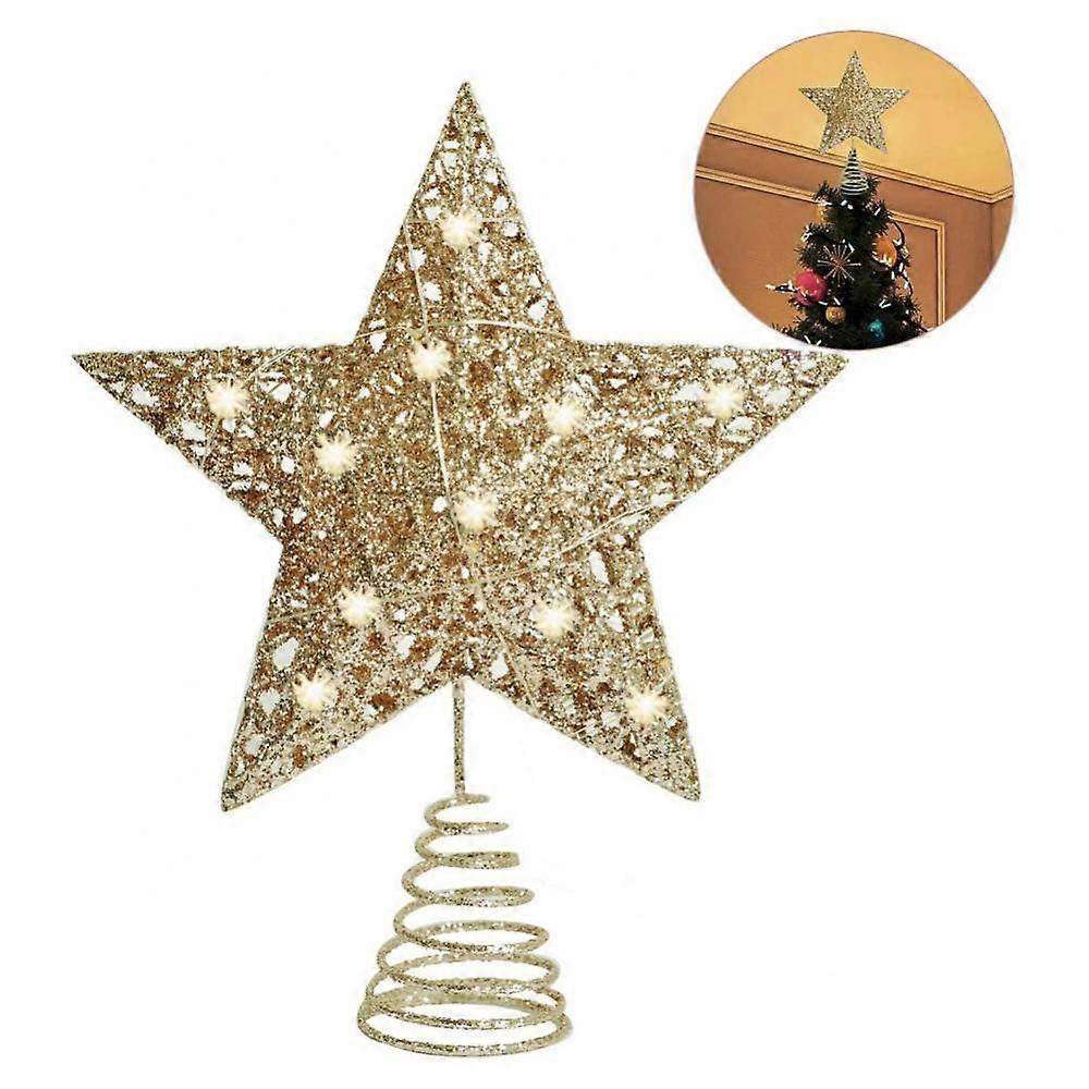 Christmas Tree Star Topper Xmas Tree Glittered Tree Topper Ornament Party Home Decor (Not Include Light String)