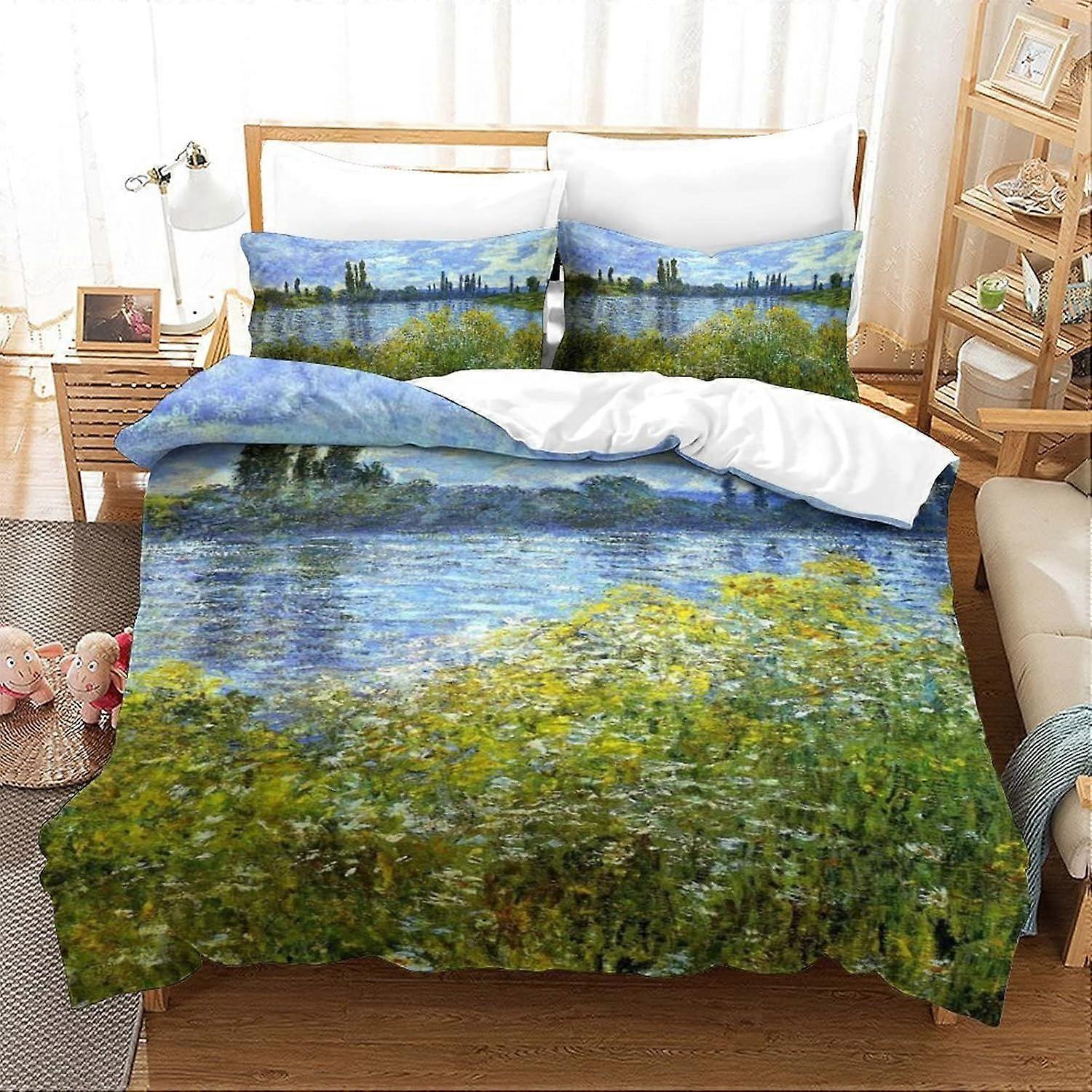 Pintura Edredom Capa Set Colcha de Cama Claude Monet Art Cover Set com Shames Soft Microfiber Xmas Bedding Sets com zíper 3PCs Single