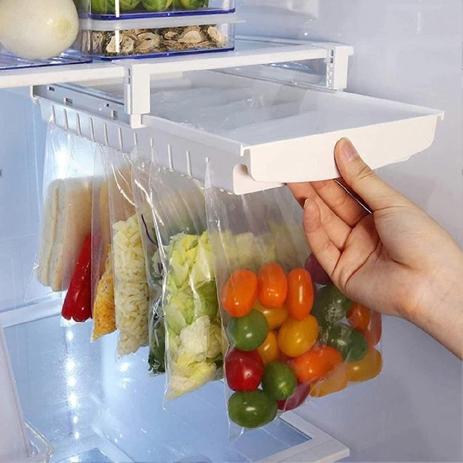 حقيبة منظم قابل للسحب ثلاجة حقيبة طعام معلقة تخزين السكك الحديدية الرف، المطبخ ثلاجة الجرف حامل كليب