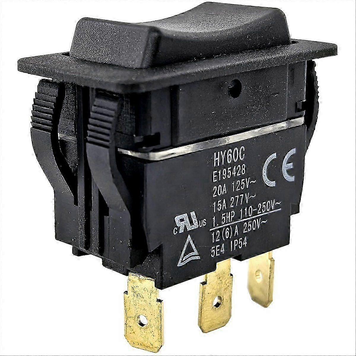HY60C 3-Pin Rocker Switch (on)-Off-(on) 20A/125V- 15A/277V Heavy-Duty Switch for Motors, Tools & In
