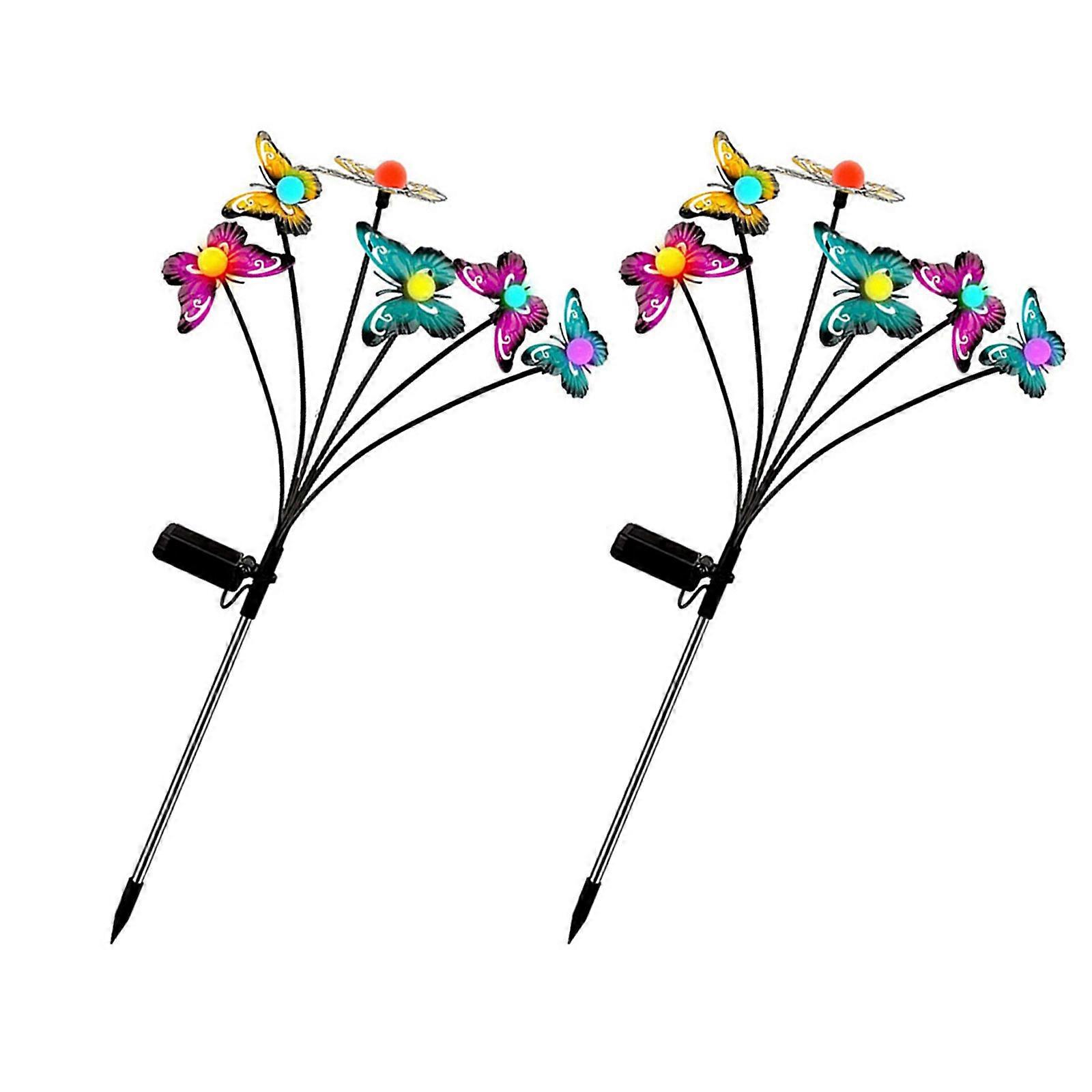 2PCS/Set Metal Butterfly Shape Garden Light Stake Add Touch of Creativity to Outdoor Setting Yard Decorative Light Stake Multicolor