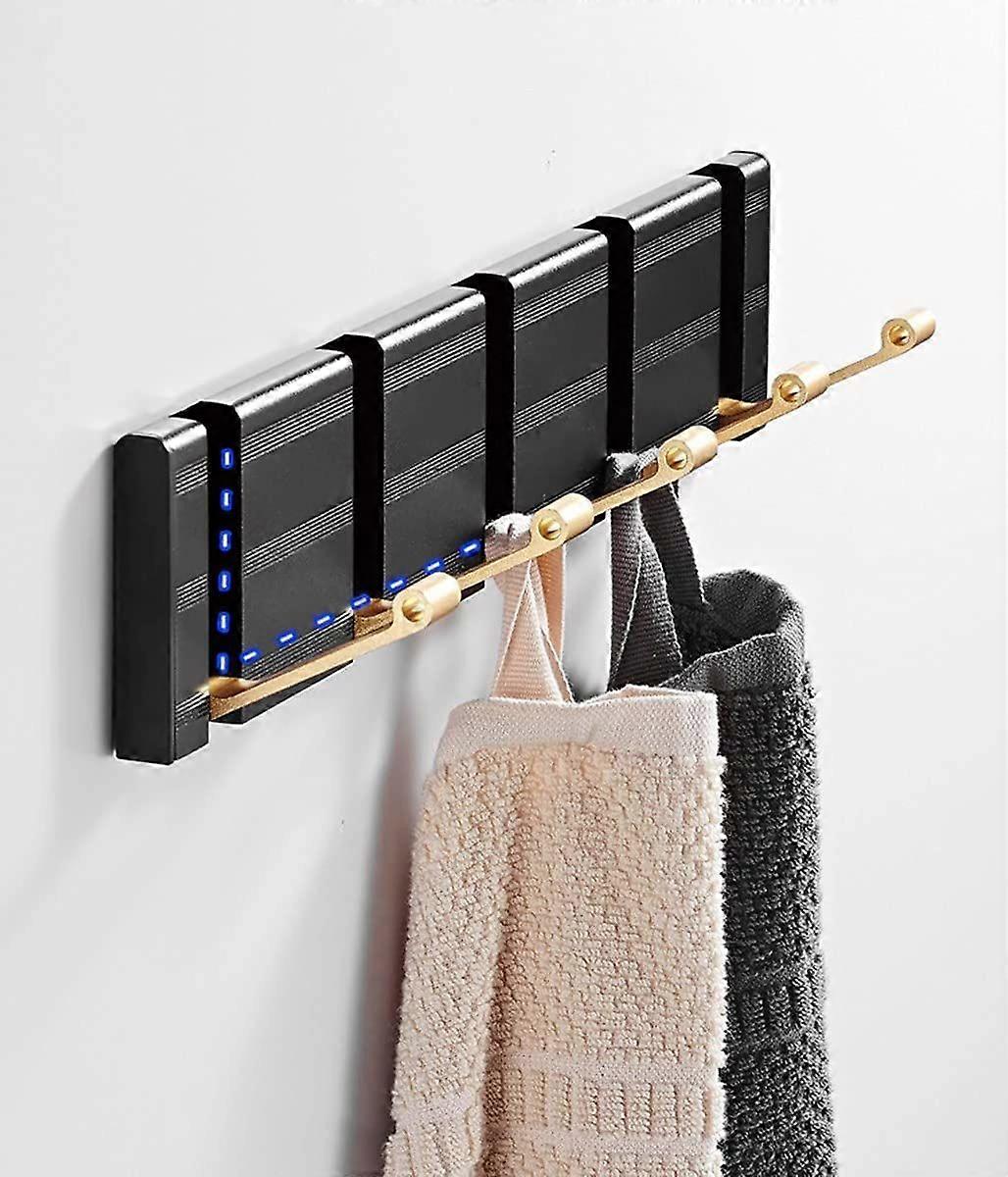 Folding Wall Hooks - Towel Hooks - Coat Hooks, Space Aluminum Material, Waterproof and Rustproof (5 Hooks)