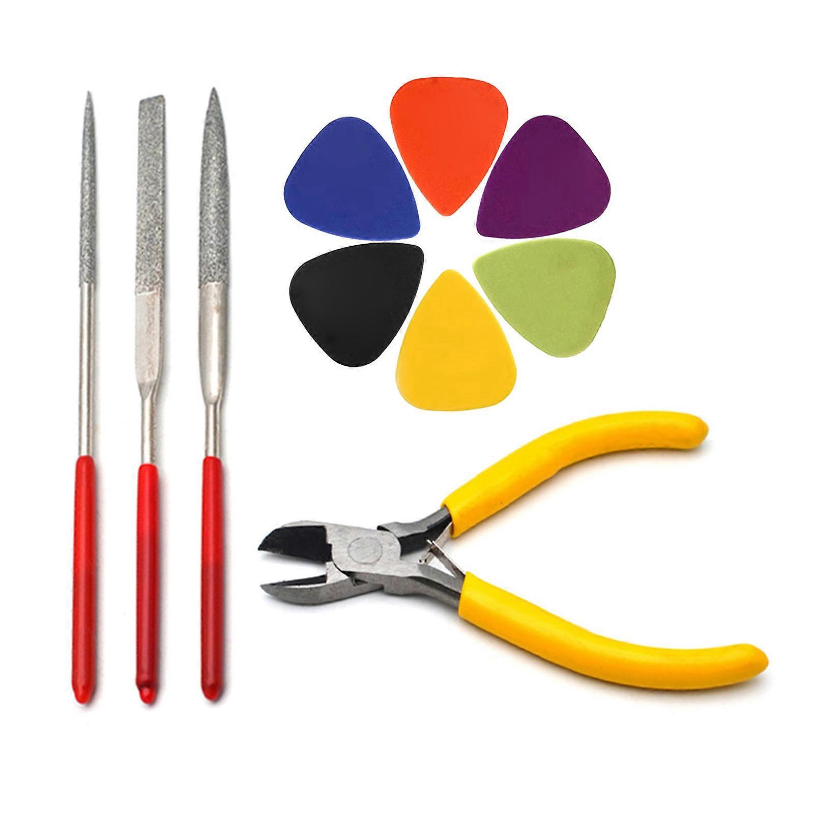 Guitar Fret String Cutter Scissors Pliers with Guitar Nut Files & Pick String Instrument Maintenance Tool Enduring Multicolor