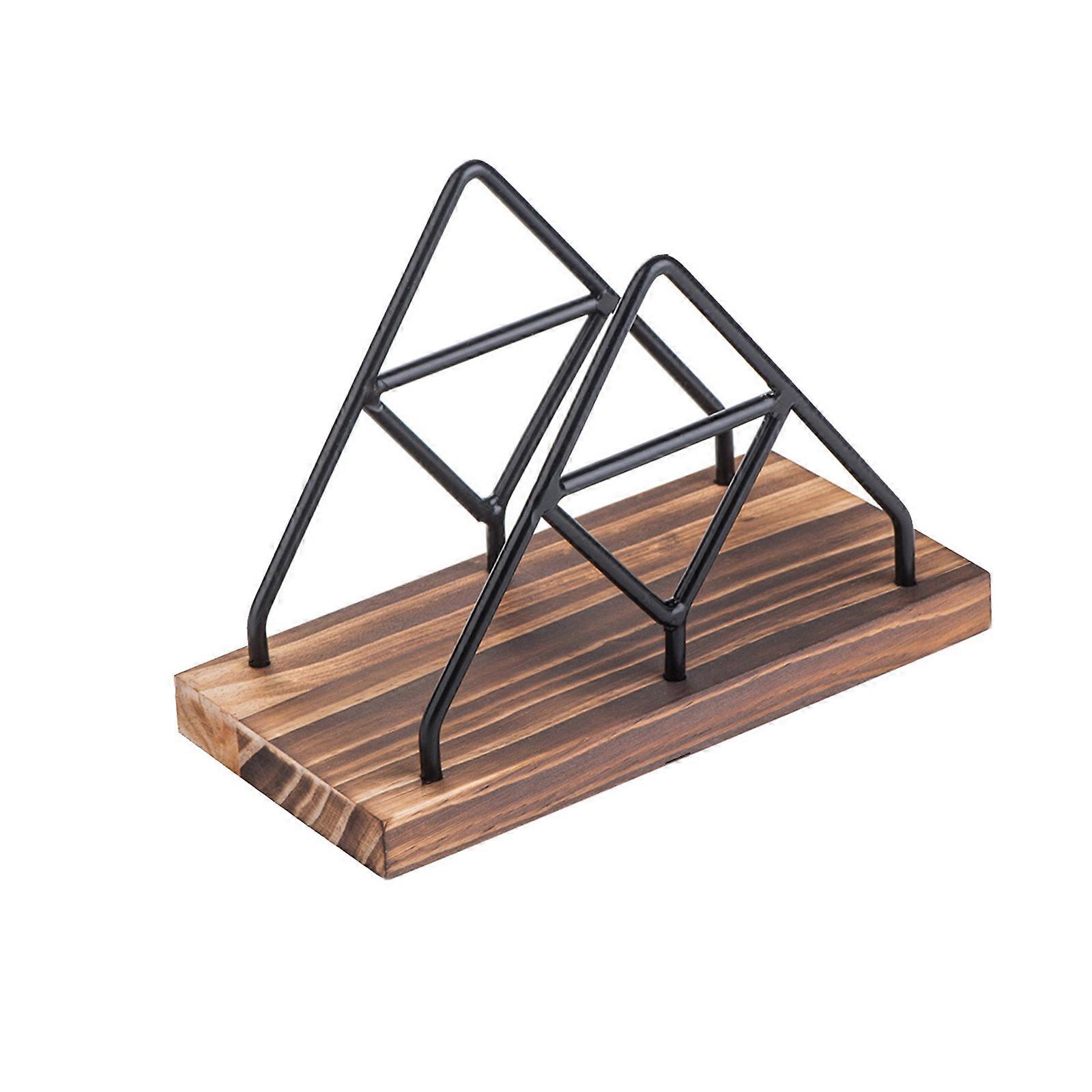 Contemporary Serviette Storage Case Modern Table Napkin Stand Functional  Triangular Wood Steel Kitchen Accessory Multicolor