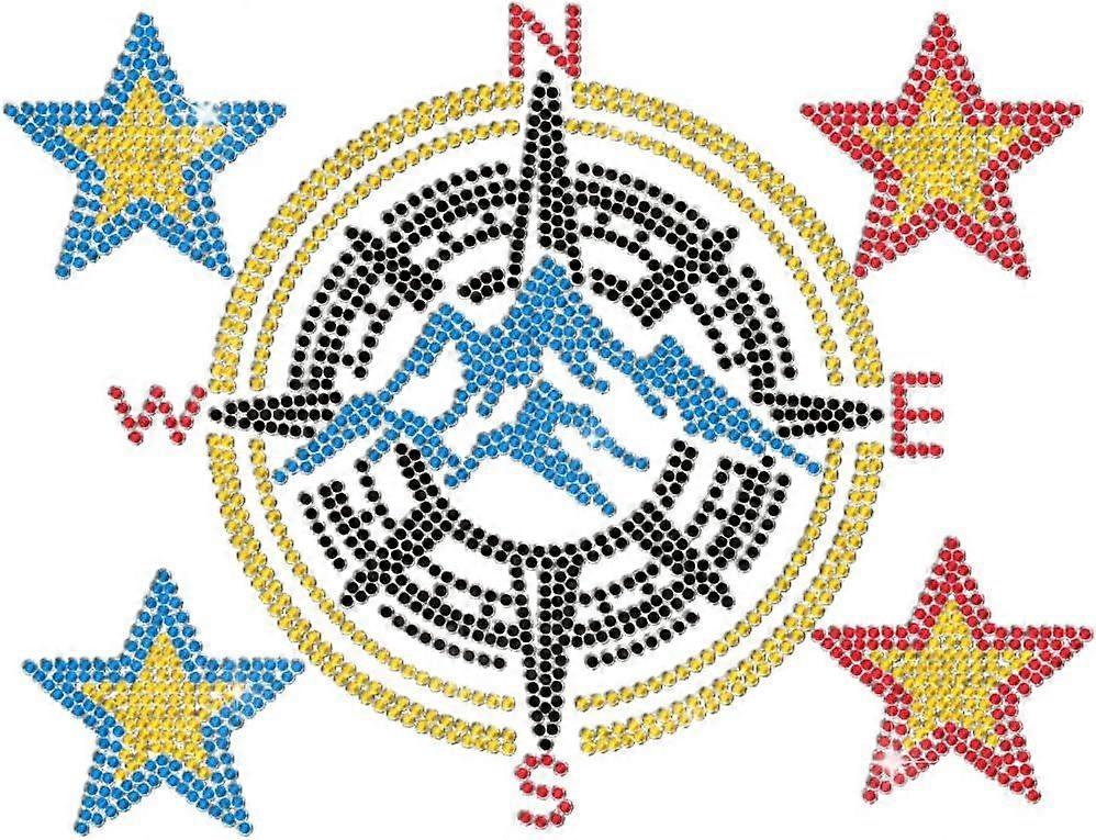 Rhinestone Iron on Transfer Compass and Star Bling Diamond Hotfix Patches for Clothes 11.6"x8.2" Large Iron On Sequin Applique for Jeans Jacket Caps B