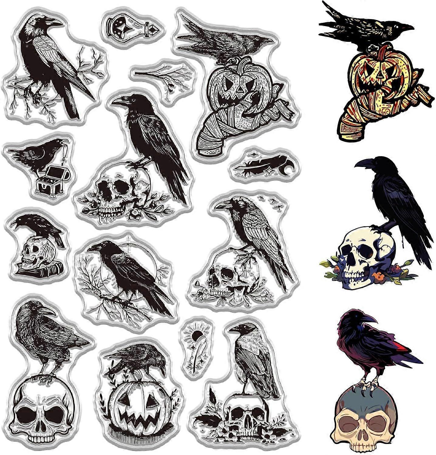 Crow Clear Stamps Branch Pumpkin Raven Feather Decorative Reusable Retro Transparent Silicone Stamp Seals for Scrapbooking Journaling Card Making DIY 