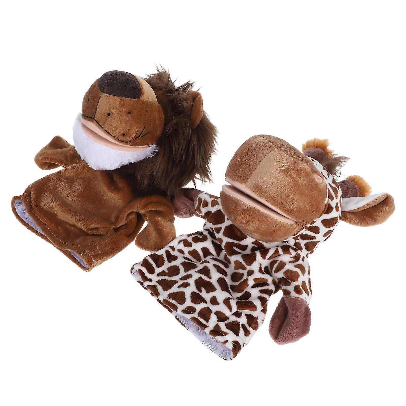 Kids Lion Deer Hand Puppet Toy 2Pcs Interactive Plush Plaything Set