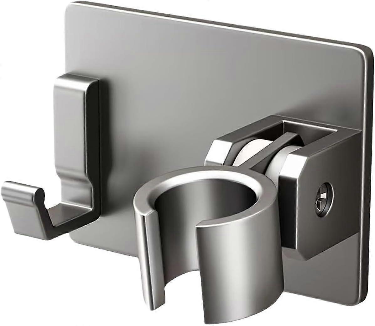 Flexible bathroom hook for handheld sprayers and cleaning tools. Permanent metal construction. Wall-mounted shower planner.