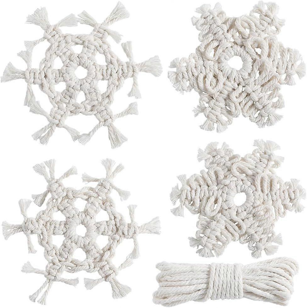 DIY 4 Sets Macrame Kit Christmas Macrame Ornaments Macrame Snowflakes Winter Macrame Keychains with Instructions Macrame Kits for Beginners Adults DIY
