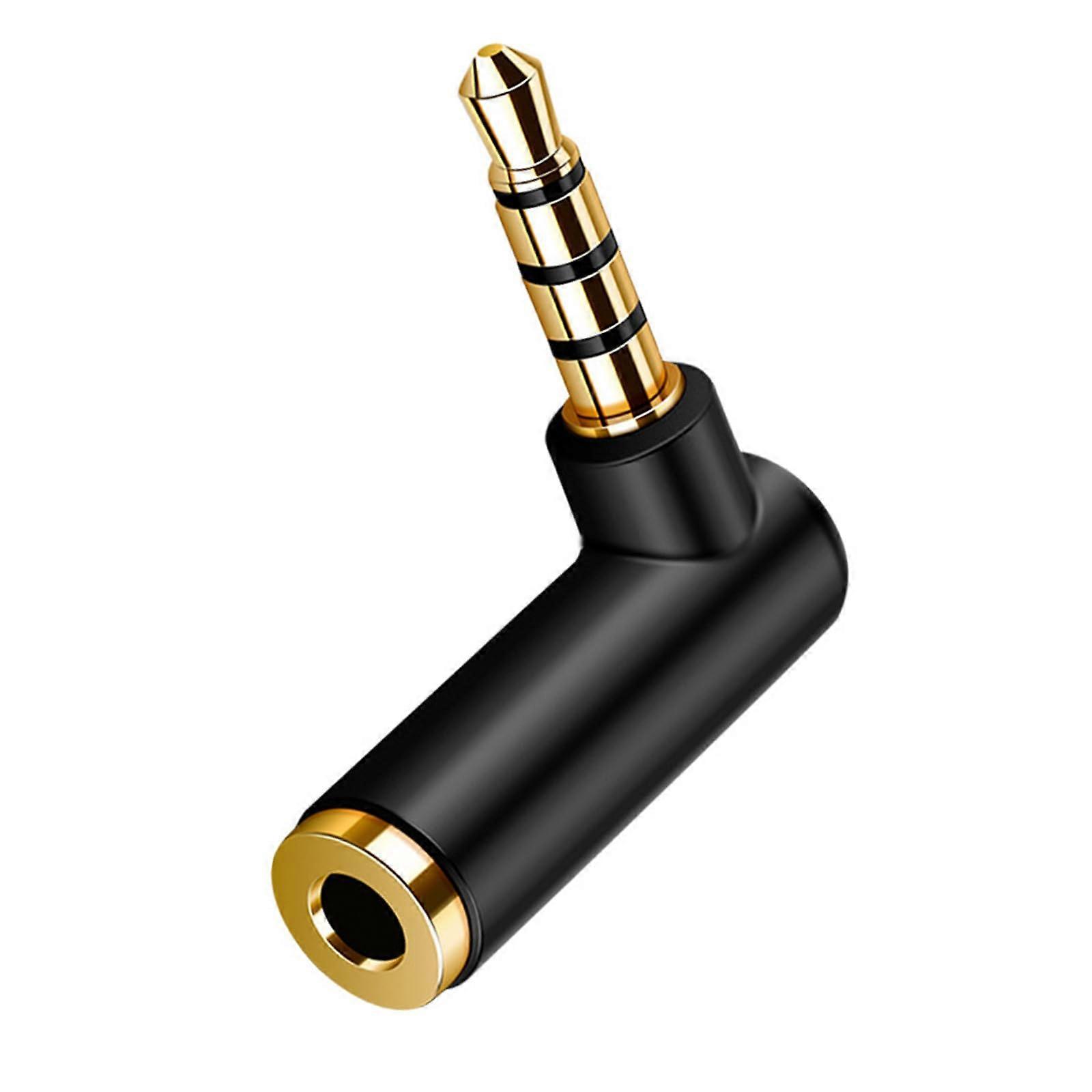 90 Degree Angled 3.5mm Audio Adapter with 4 Pole L Shape Connector for Headphones and PC Extension