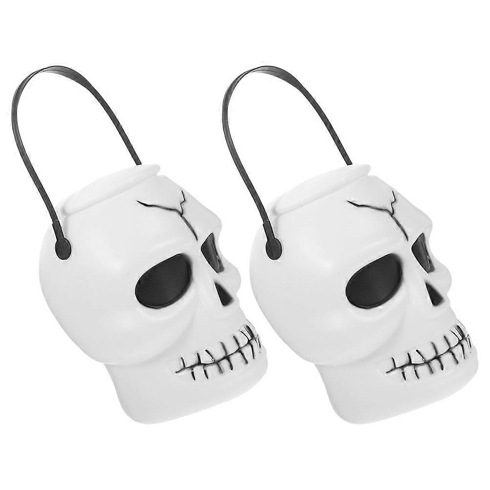 Halloween Bucket with Lid for Storage 2Pcs White Plastic Containers