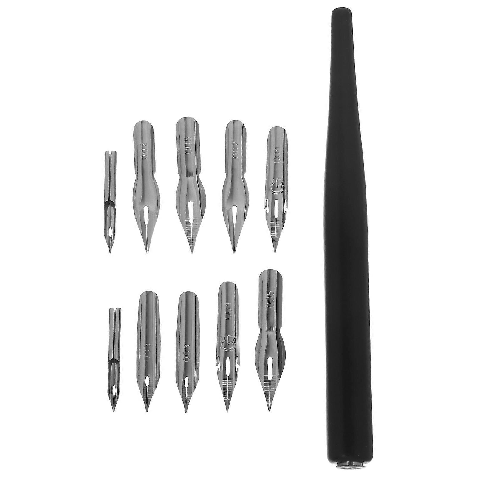 Writing Dip Pen Set with Wooden Holder and Replaceable Steel Nibs 1Set