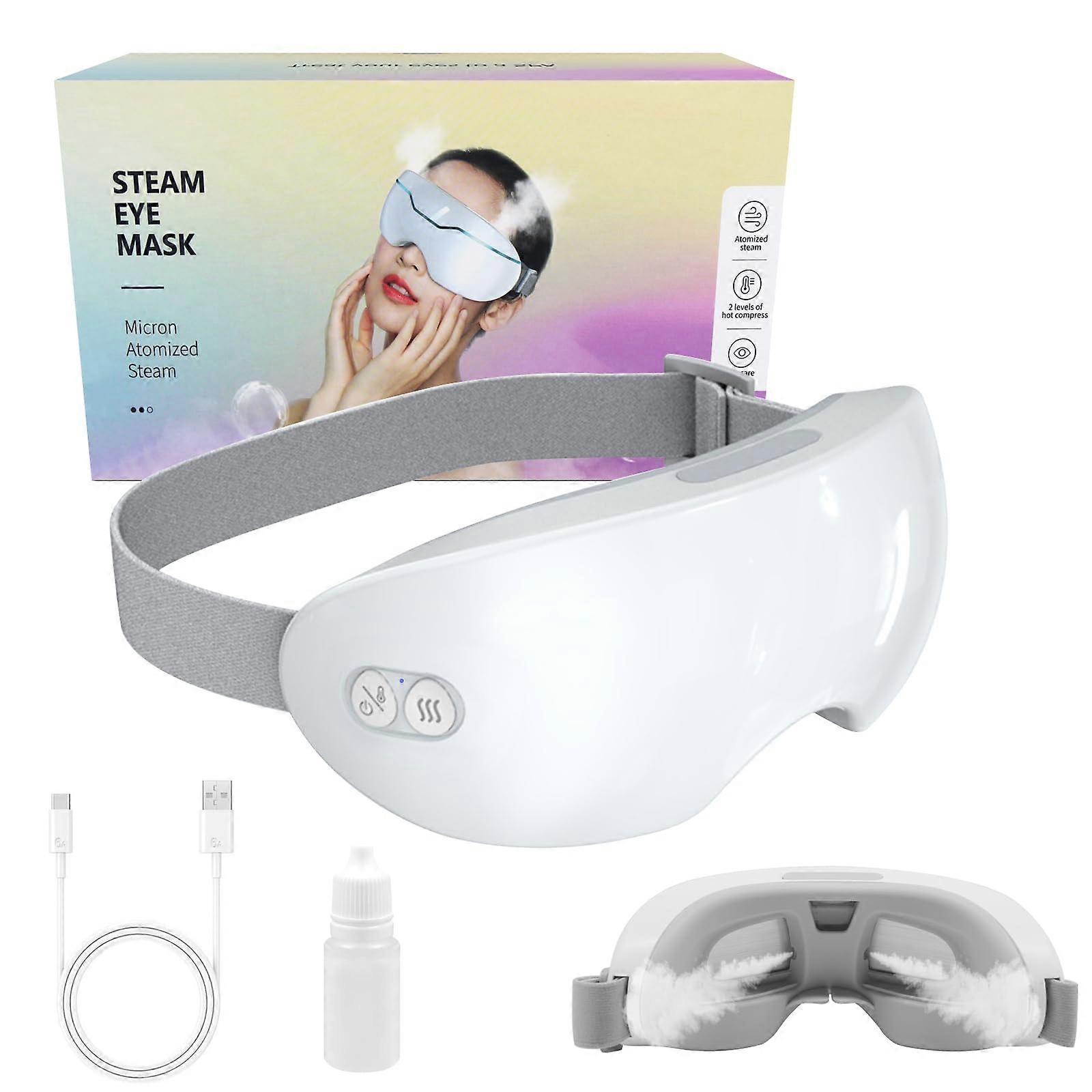 Steam Eye Mask USB Heated Electric Eye Pad for Dry Eyes with Adjustable Heat and 360° Light Blocking White