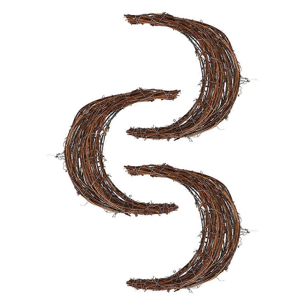 Handmade Brown Moon Shape Wreath Rattan Frame for DIY Use 3Pcs