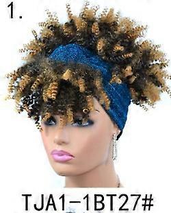 Black gradient wig with small curls, headband, wig, wig