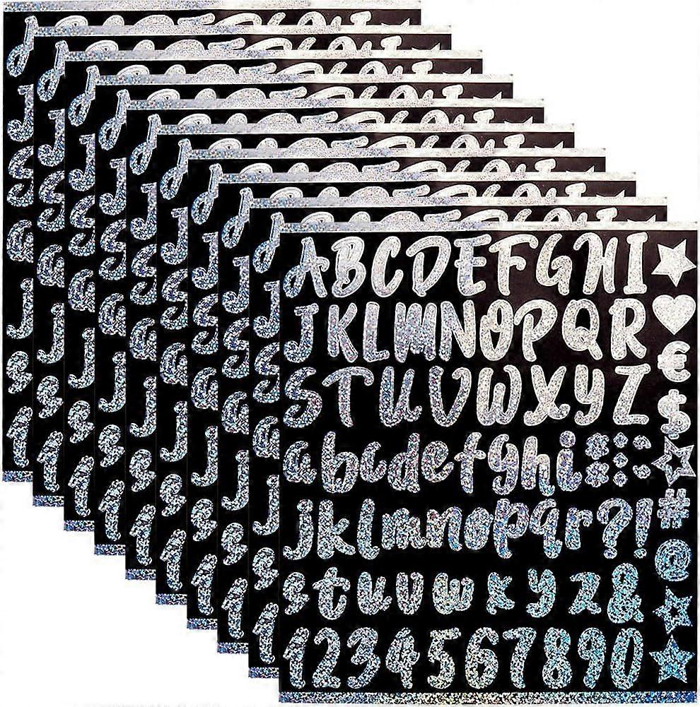 10 Sheets Glitter Letter Stickers for Water Cup Shining Silver PVC Waterproof Self Adhesive Shiny Alphabet Number Name Stickers for DIY Scrapbooking P
