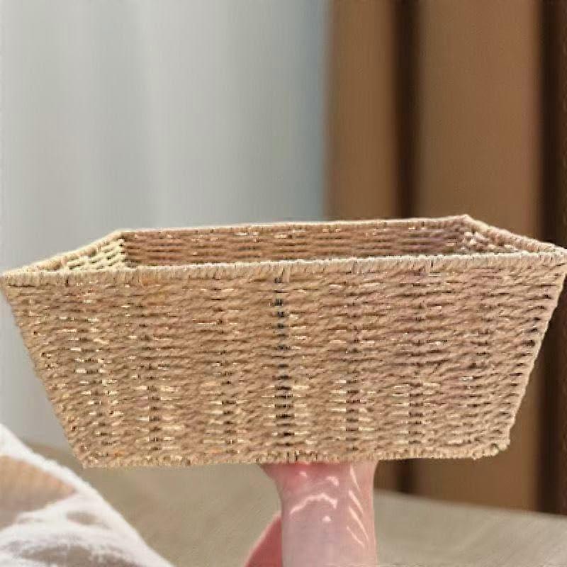 Woven Storage Basket Seagrass Handcrafted Rectangular Organizer with Triple Handles for Home Decor