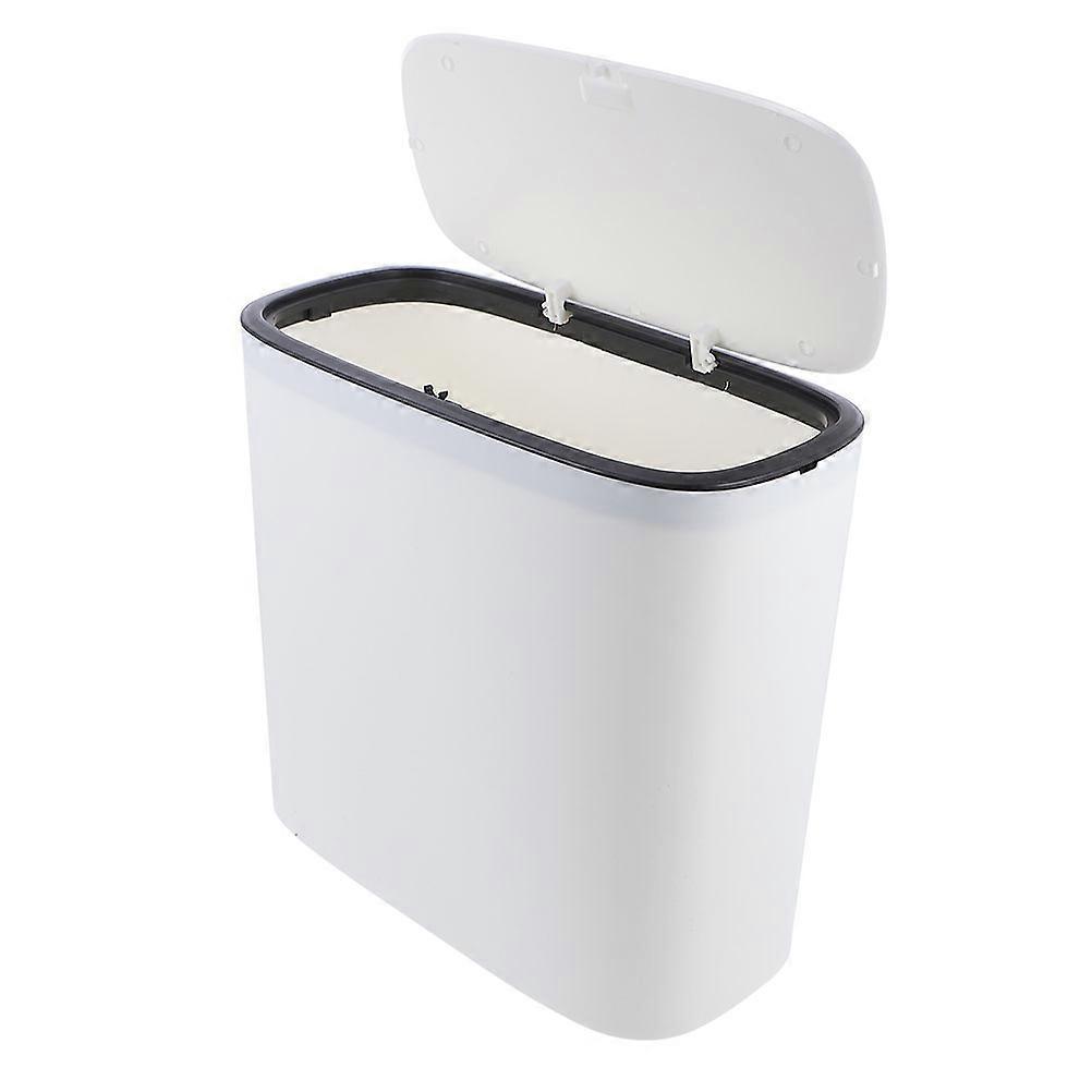 Plastic Trash Container White Press Type Waste Bin for Home Use
