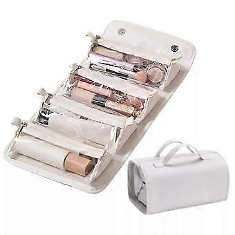 Leder 4-in-1 Roll-Up Kosmetiktasche mit großem Fassungsvermögen, kompakt, wasserdicht, faltbar, 25-26