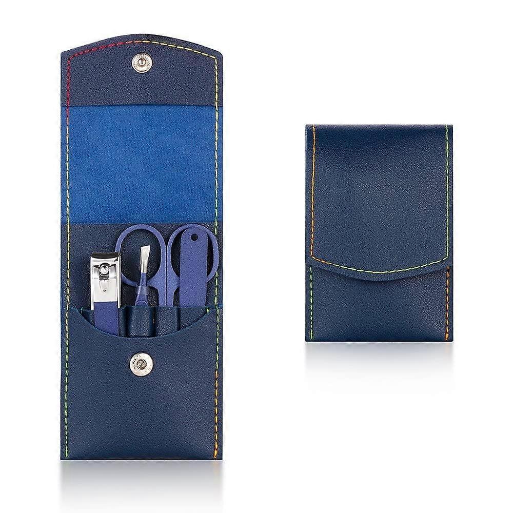 Manicure Set with Sharp Rustproof Clippers and Grooming Tools, 4pcs Blue Stainless Steel Kit