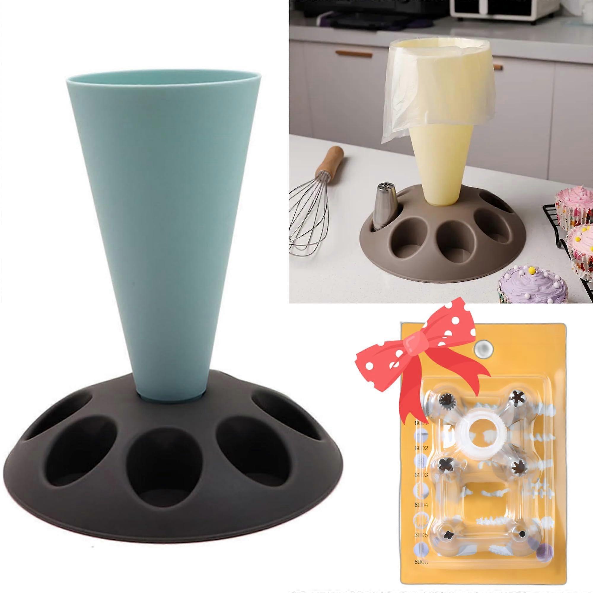 Piping Bag Holder with 7.5Inch Stable Base and Tip Storage for Cake Decorating Baking (Blue)