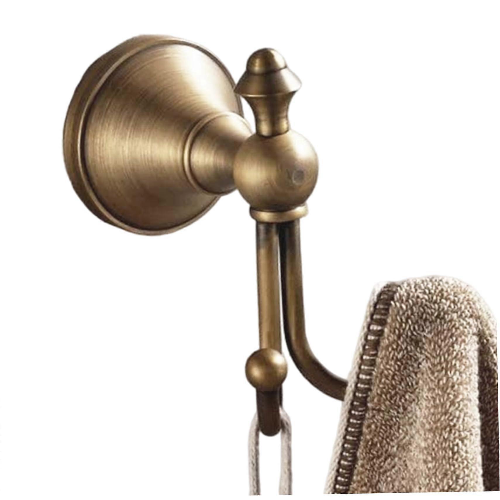 Brass Towel Hook Vintage Wall Mounted Double Hook Rust Resistant for Bathroom Coats Clothes