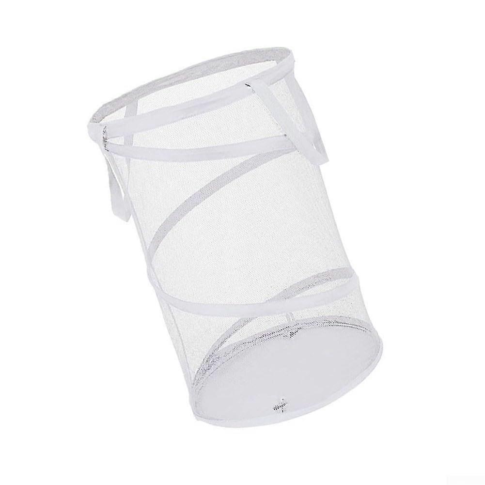 Collapsible Mesh Laundry Basket with Handles, Foldable Breathable Hamper for Large Clothes Storage, White