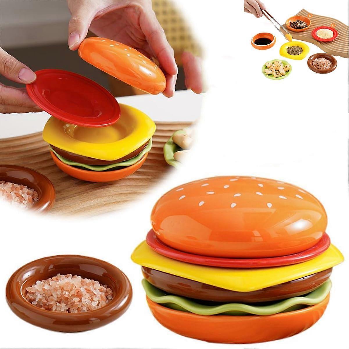 Mini Burger Plate Set with 6Layer Clear Design, Ceramic Sauce Containers for Appetizers and Snacks