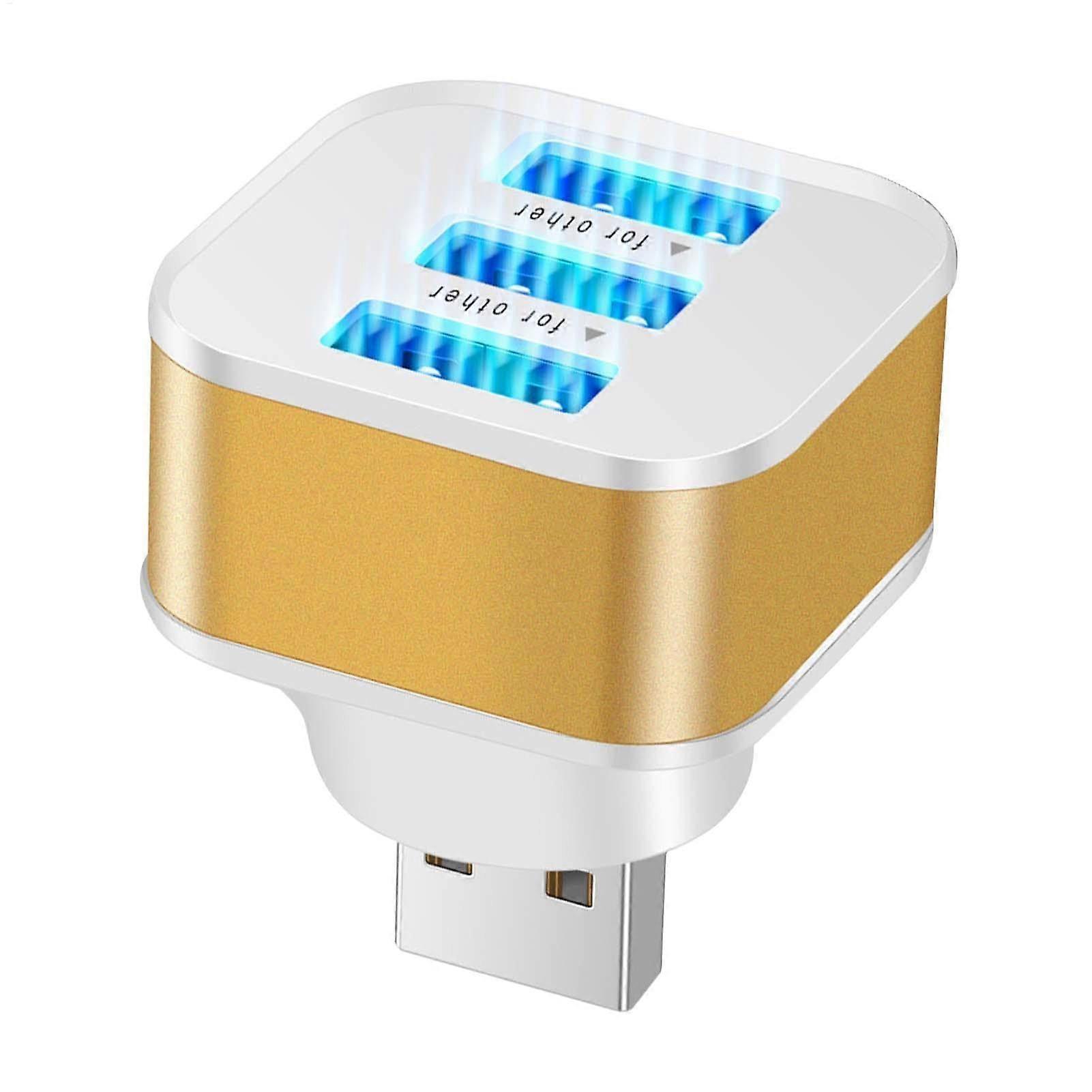 USB Hub 3 Port USB Splitter for Laptop with Fast Data Transfer and MultiDevice Connection Gold