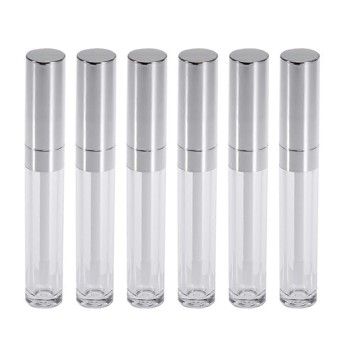 6pcs 6ml Gloss Lip Balm Tubes Container Gloss Lip Wand Bottles Empty (Silver)