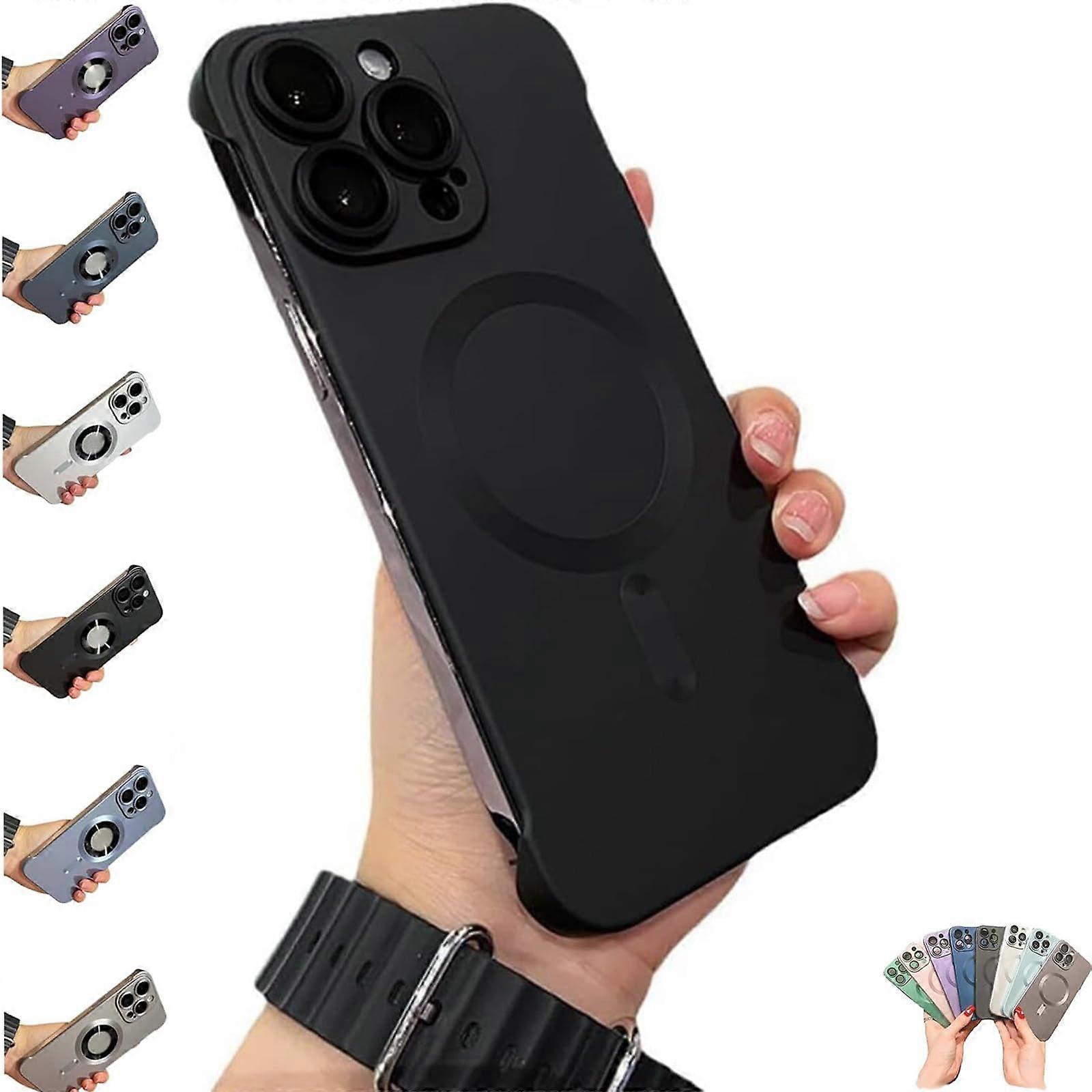 Matte Magnetic iPhone Case for iPhone 15 Pro, Slim Frameless Design with Lens Protector, Black