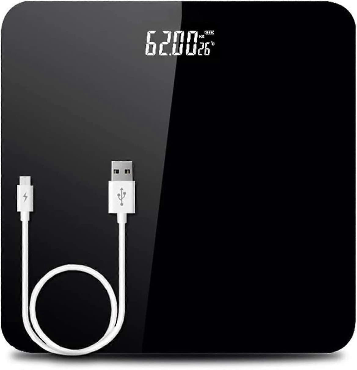 USB Rechargeable Digital Bathroom Scale with Large Backlit LED Display and Tempered Glass