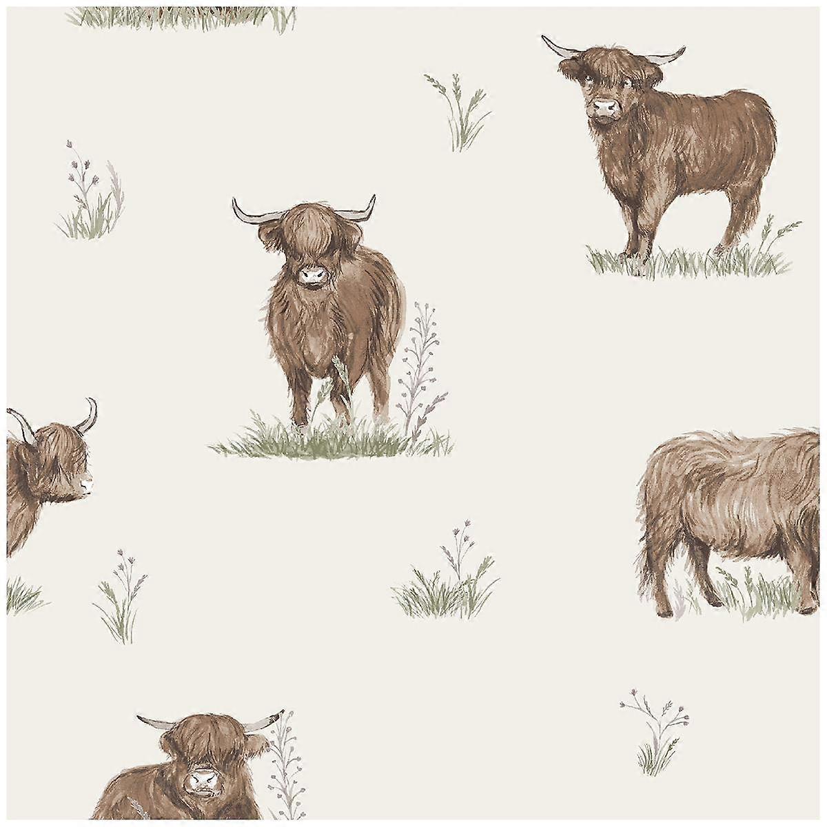 Angus Highland Cow Natural Wallpaper