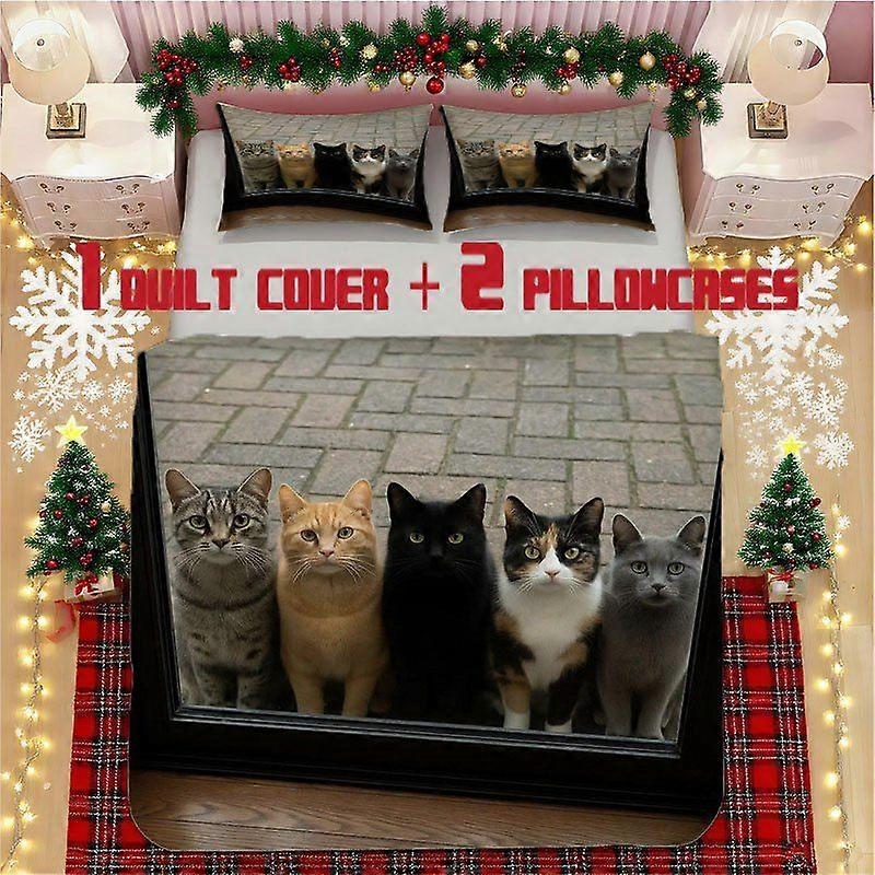Five Cats Aligned by the Window Soft Printed Bedding Polyester Fabric Decorative & Warm