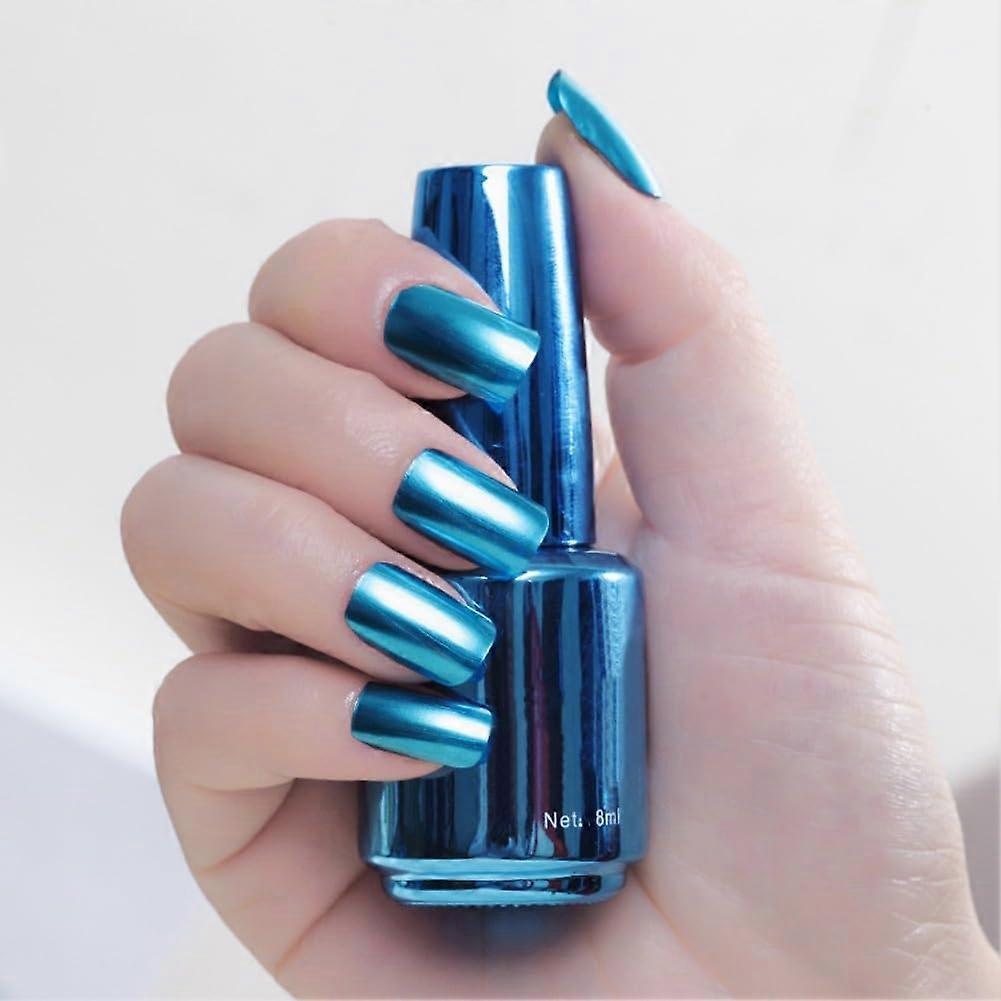 Metallic Blue Mirror Nail Polish 8ml Chrome Finish LongLasting Gloss Quick AirDry Formula