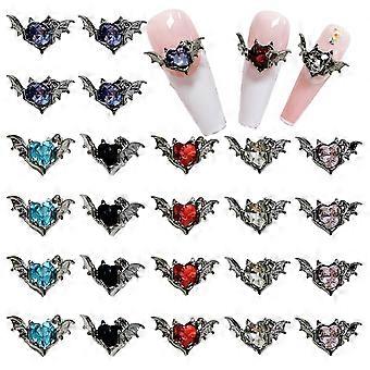 Acrylic Nail Charms 24PCS Devil Heart Bat Wing Rhinestone Gothic Y2K Nail Art Decorations