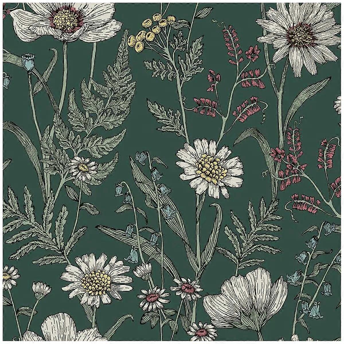 Wild Meadow Forest Green Wallpaper