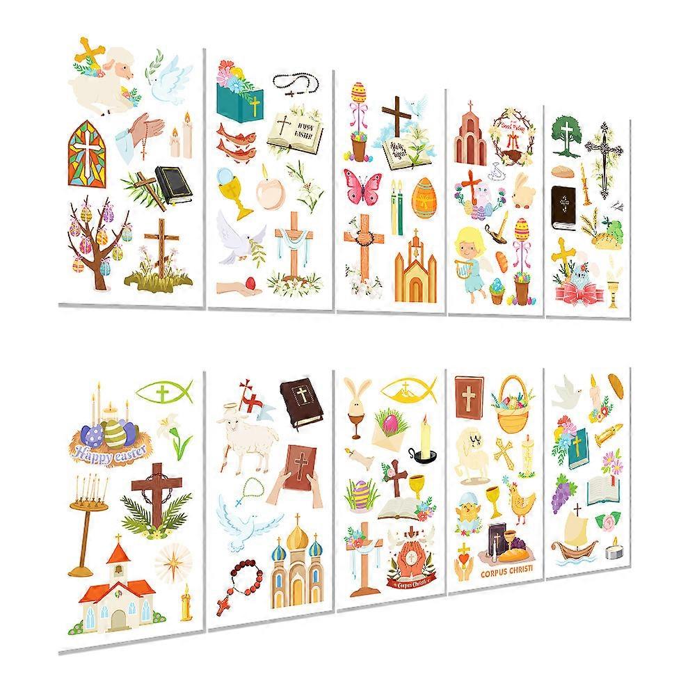 Easter Themed Tattoos Sticker Decals for Decor 10 Sheets Assorted Colors