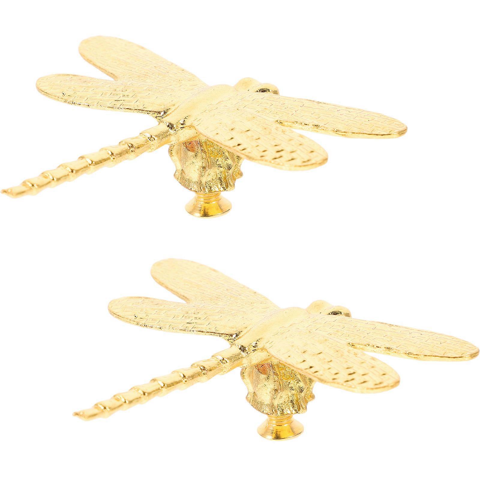 Yellow Brass Dresser Knobs Dragonfly Knobs for Cabinet Pulls 2Pcs