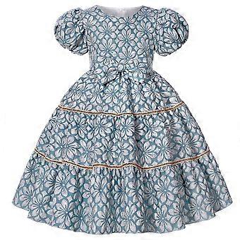 Girls Floral Princess Dress Kids Puff Sleeves Birthday Party Wedding Dress