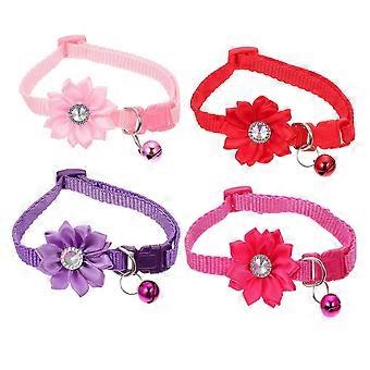 4Pcs Lovely Pet Collar Adjustable Flower Collar with Metal Buckle Puppy Neck Decors