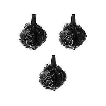 3Pcs Bamboo Charcoal Fiber Bath Ball Super Bath Puff Bubble Making Net PE Bath Sponge Black