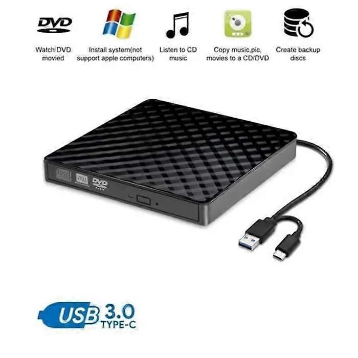 External CD DVD Drive - Unspecified - Slim - USB 3.0 - Type-C - PC and Mac Compatible