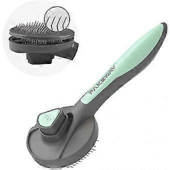 Self-Cleaning Pet Grooming Brush, Cat & Dog Hair Removal Comb, Stainless Steel Bristles with Soft Rubber Tips, Fresh Mint, 19.3*7.7*4.9 cm