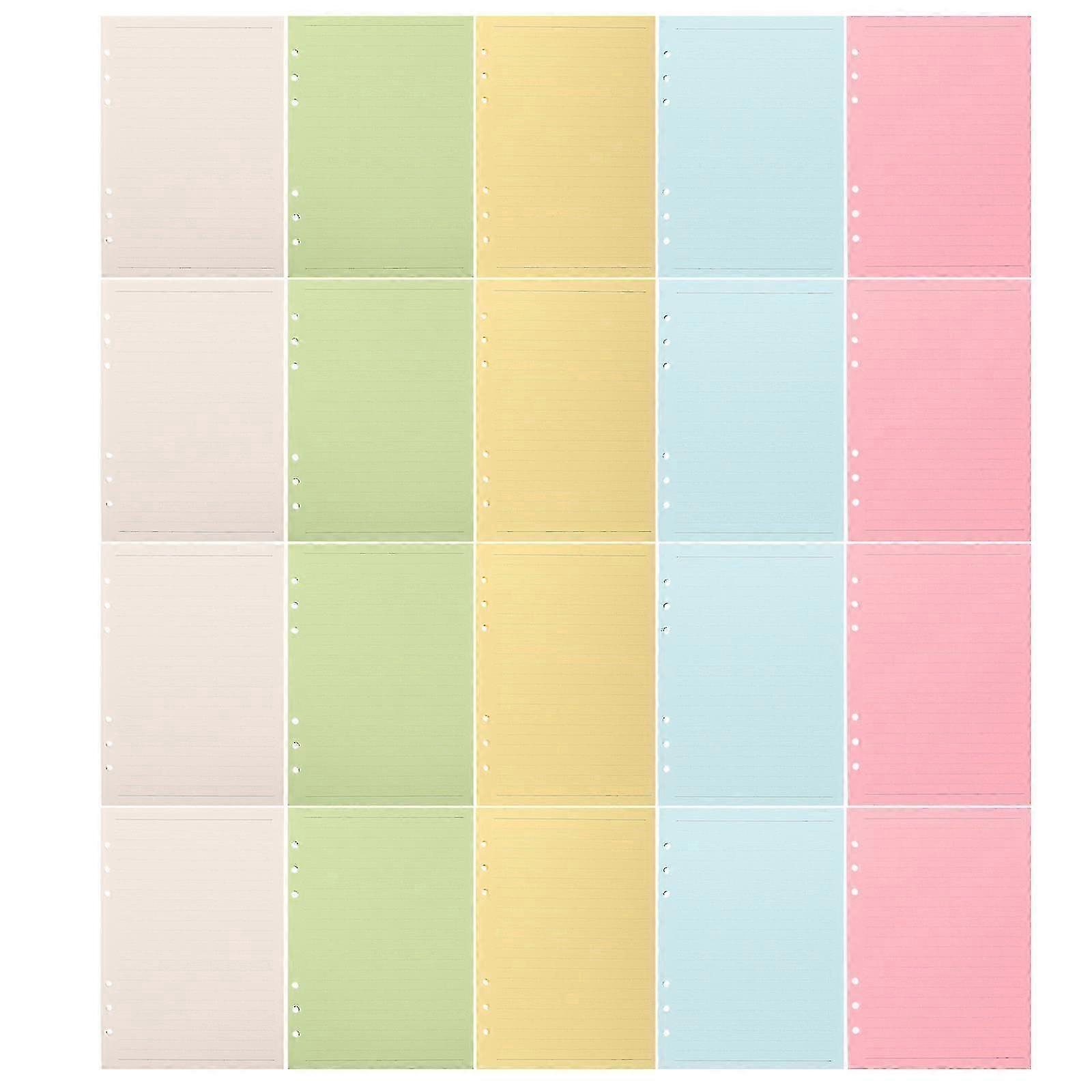 A5 Lined Refill Paper, 6 Hole Punch, Assorted Colors, 100 Sheets compatible with Notebook Binder