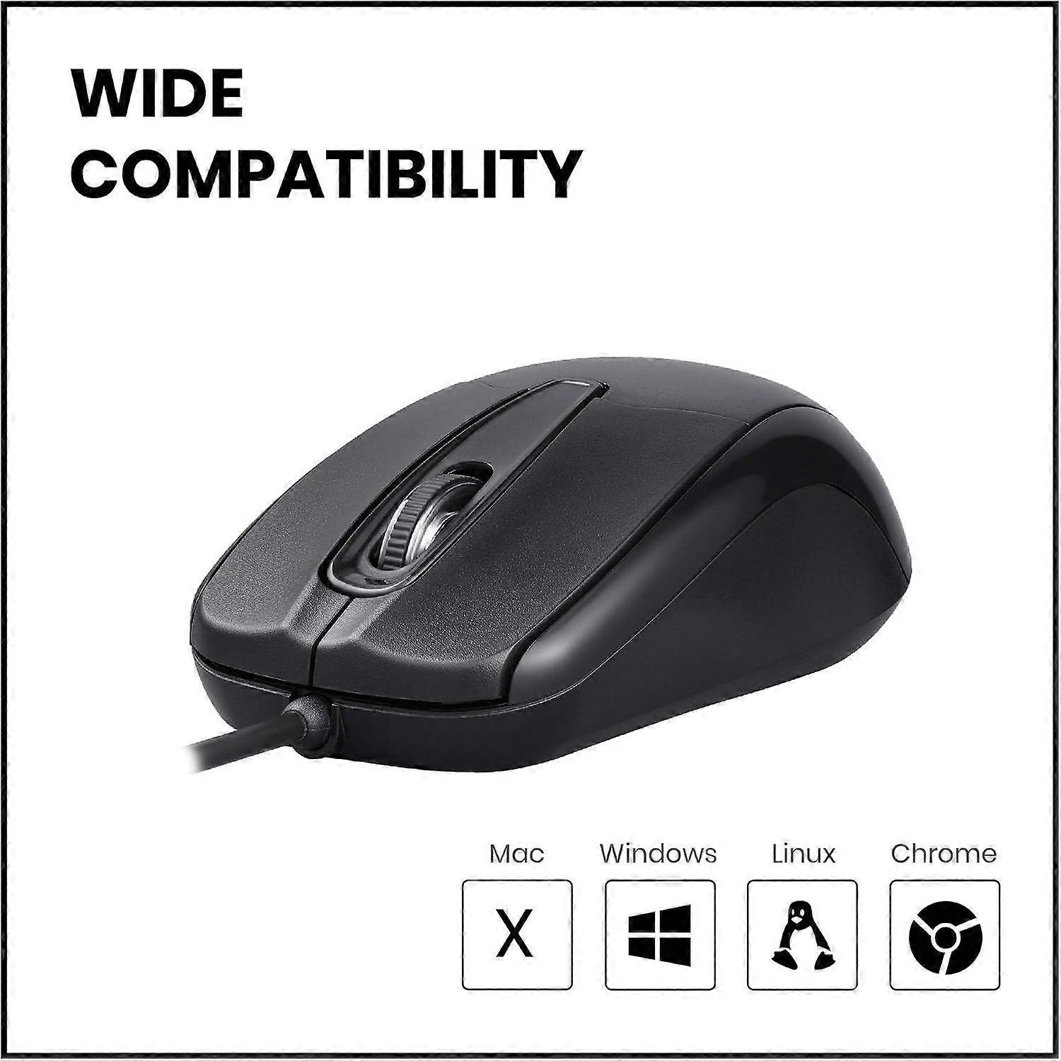 3-Button Wired Mouse with Smooth Scrolling and Customizable Button, Ambidextrous Design for All Users