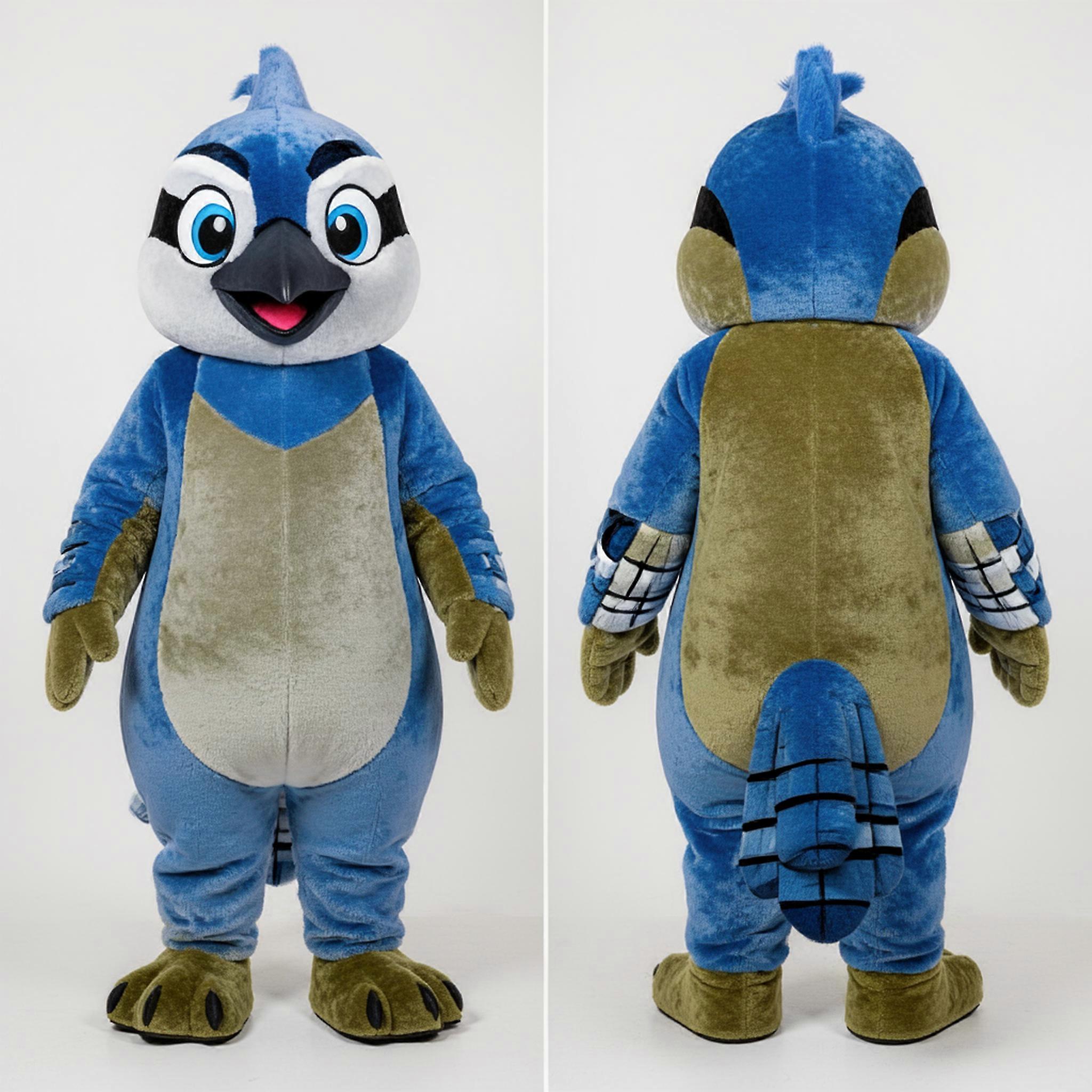MASTICOT Olive Blue Feathered Blue Jay Mascot