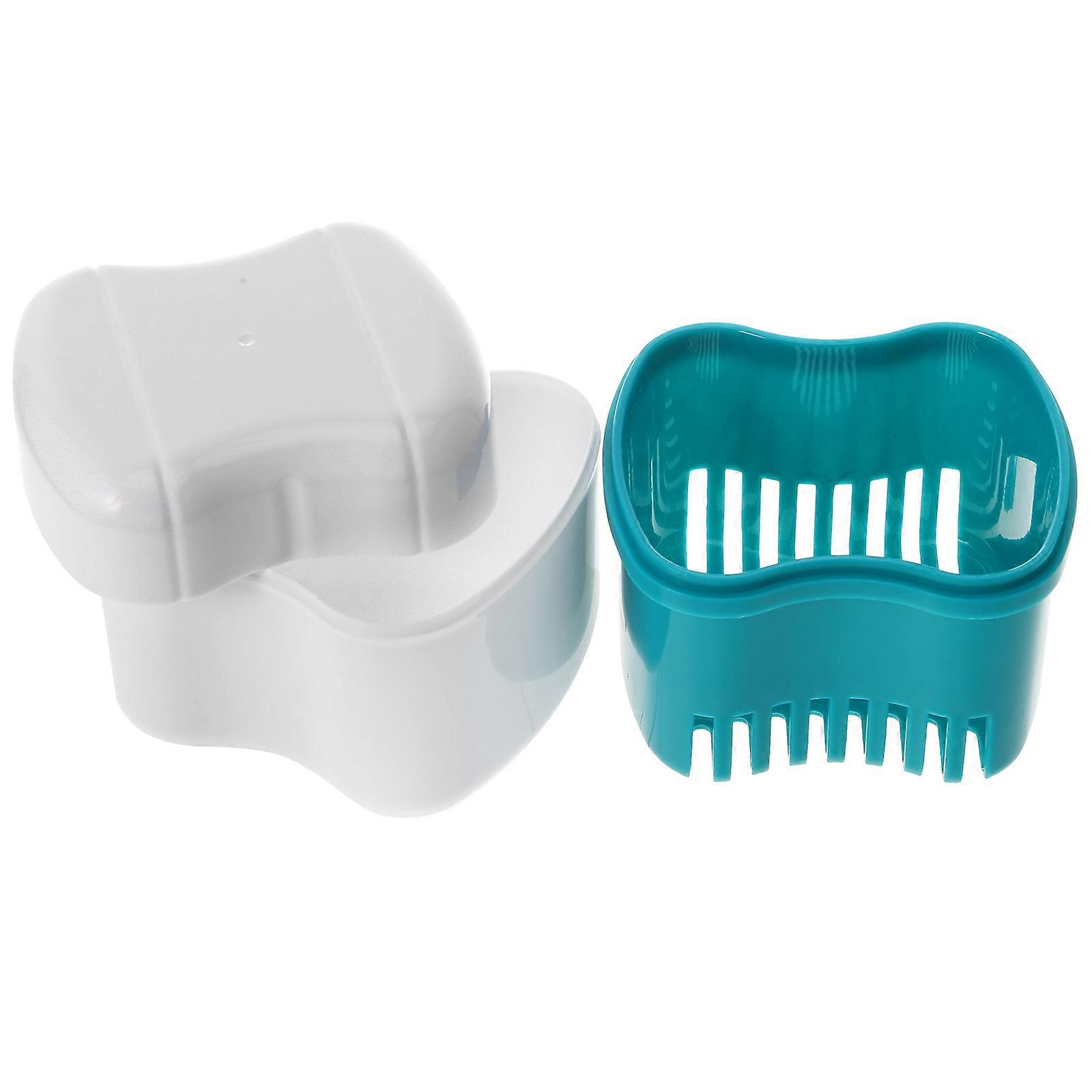 Denture Case for Storage with Cleaning Basket Green Denture Box
