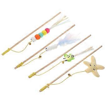 Assorted Color 4Pcs Cat Teaser Toys for Pet Use Wooden Kitten Accessories